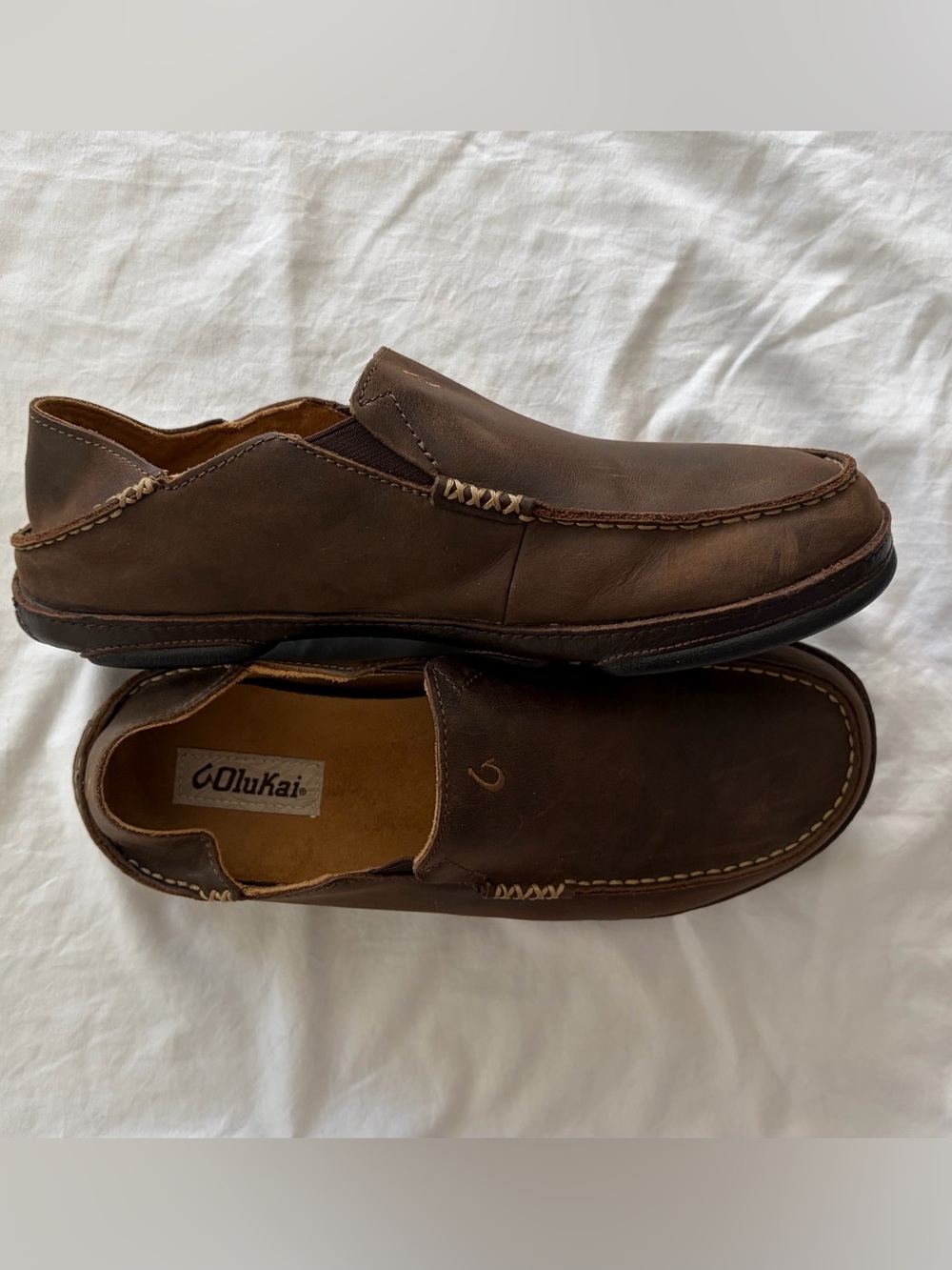 Olukai Moloa Slip-on Loafer Waxed Nubuck Leather Men’s Sz 10 Gorgeous Comfort